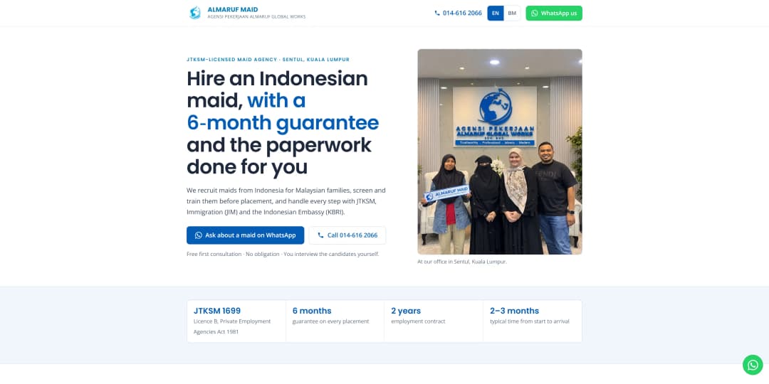 Almaruf Maid website screenshot