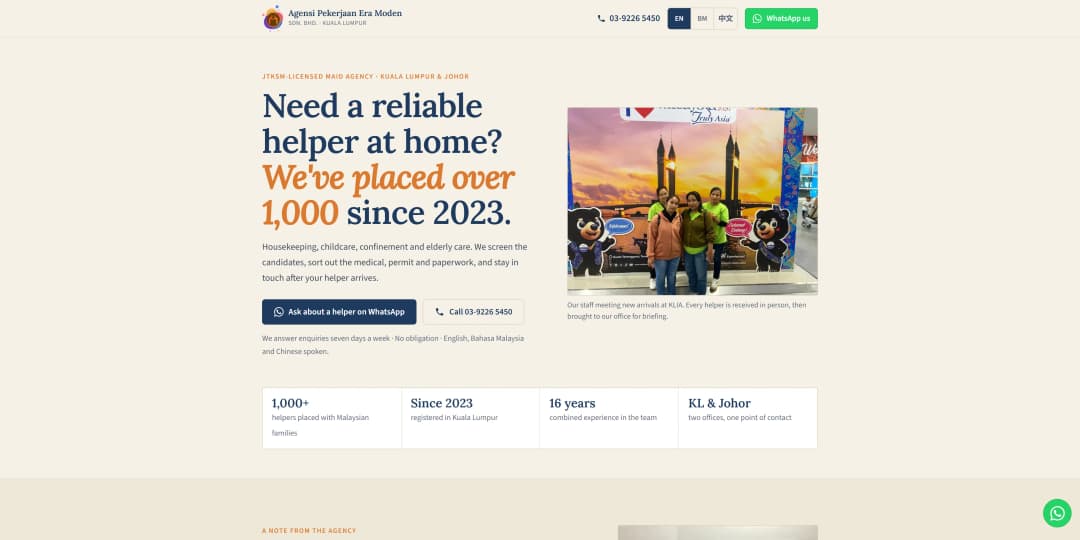 Agensi Pekerjaan Era Moden website screenshot