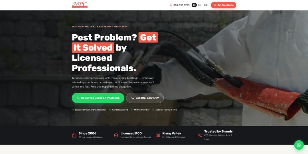 NPC Pest Control (General Pest) website screenshot