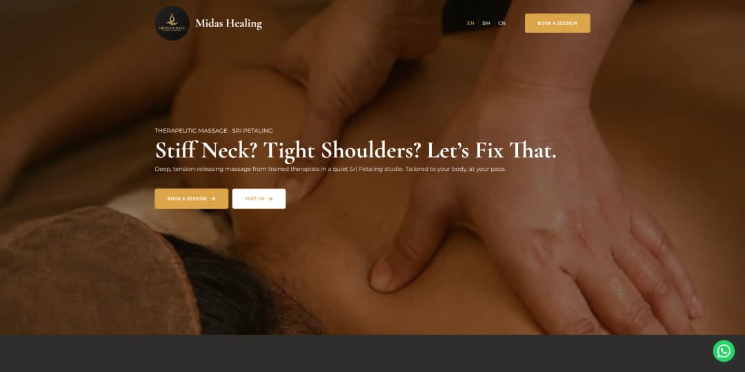 Midas Healing website screenshot