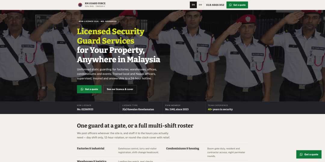 RM Guard Force website screenshot