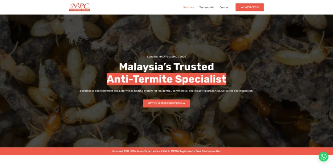 NPC Pest Control website screenshot
